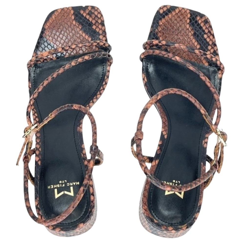 Marc Fisher LTD Womens Sandal 6M Jiny2 Brown Snake Print Block Heel - Picture 7 of 16